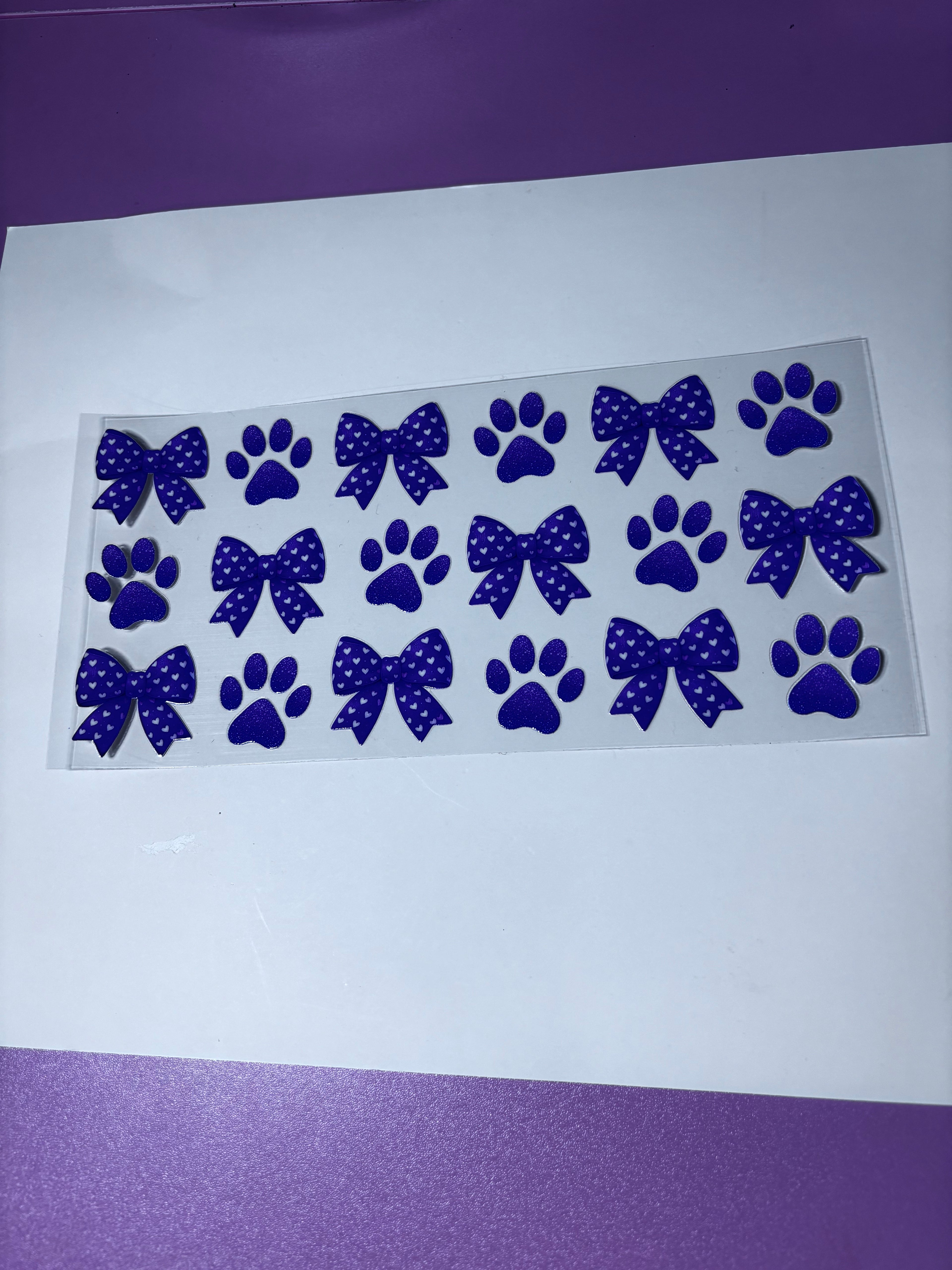 UV DTF cup wraps bows purple
