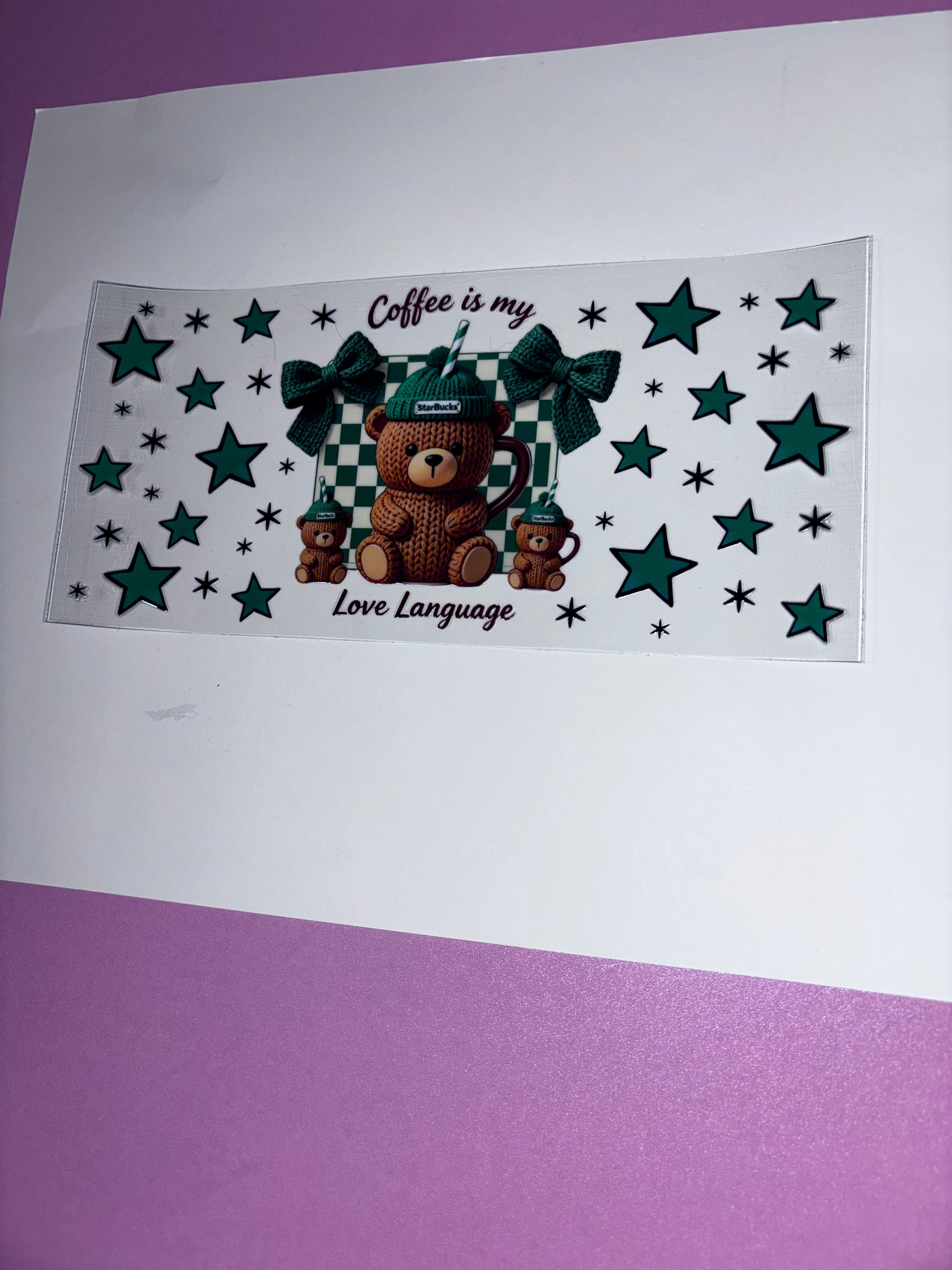 UV DTF cup wraps coffee bear