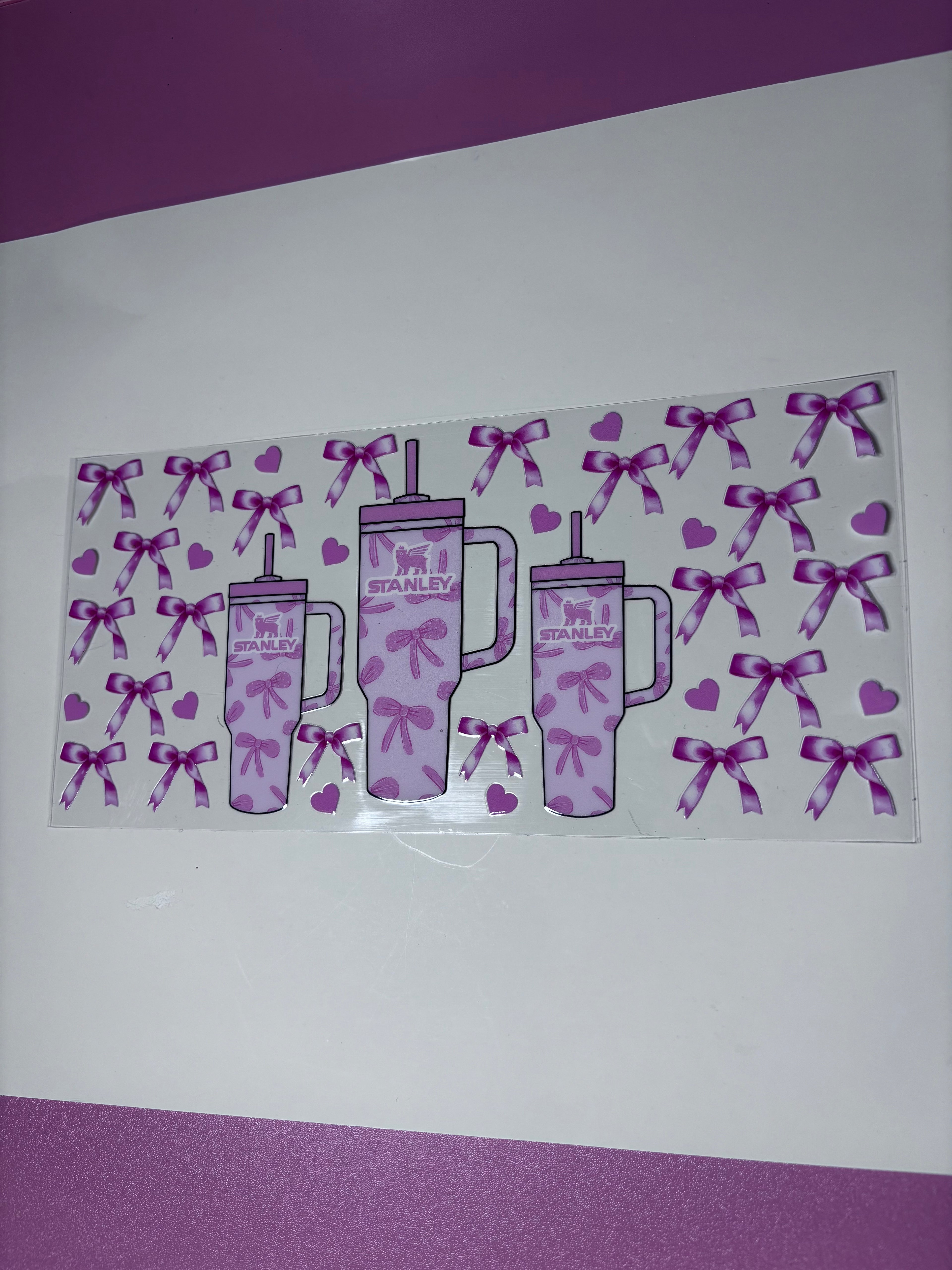 UV DTF Cup wrap pink bows